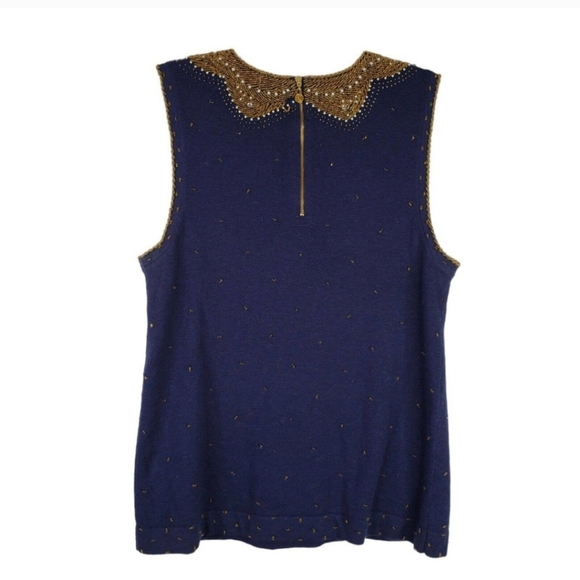 Lilly Pulitzer Navy Top With Gold Beading, Size Large - Picture 4 of 8